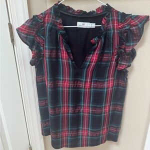 Plaid Ruffle Sleeve Top